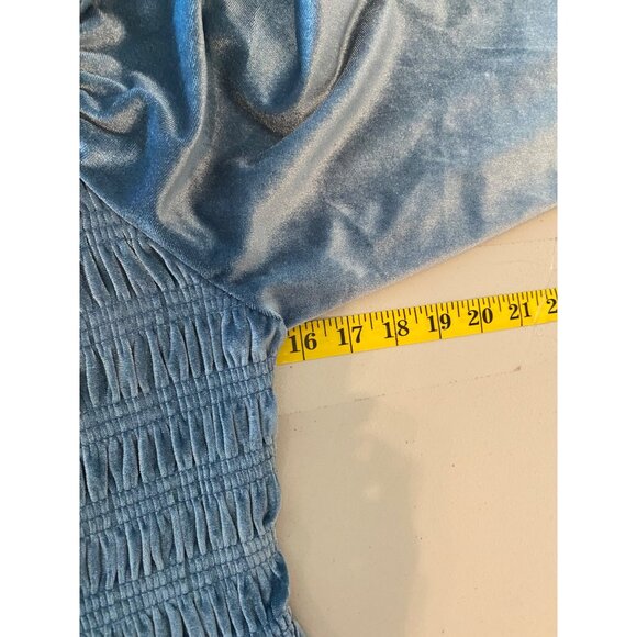 Lauren Conrad Blue Velour Long Sleeve Smocked Dress Medium - Picture 9 of 12